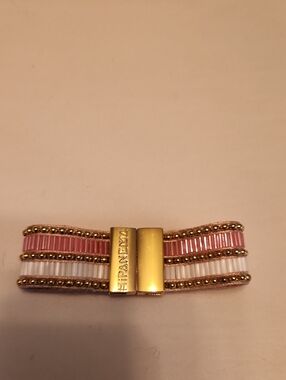 HIPANEMA Pink & White Beaded Bracelet with Gold Clasp